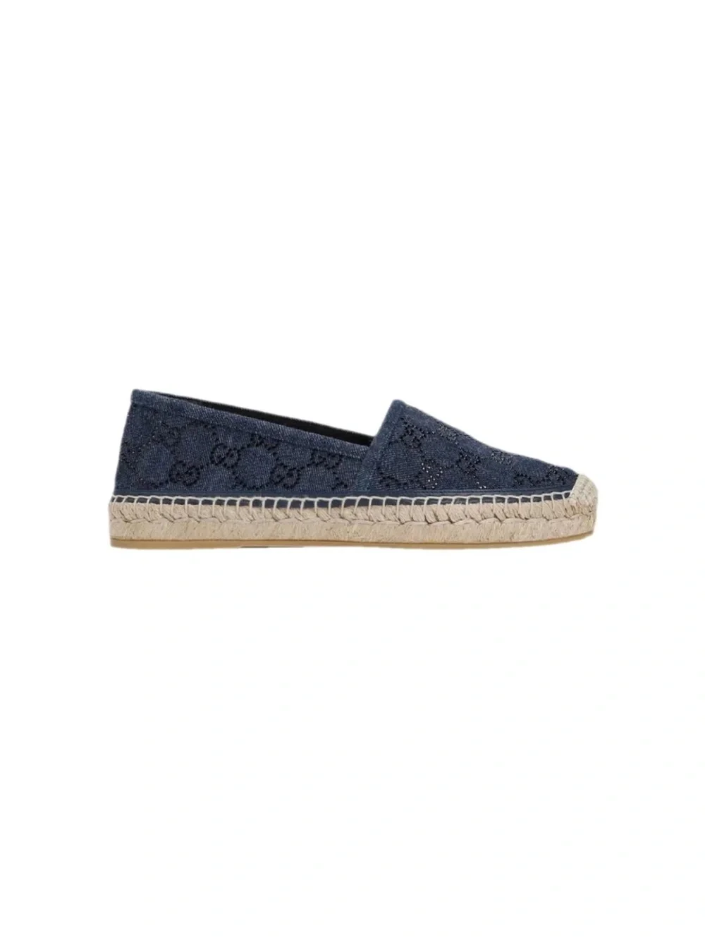 Gucci Espadrille GG Canvas Designer Flats Embellished Denim SZ 6.5 NIB